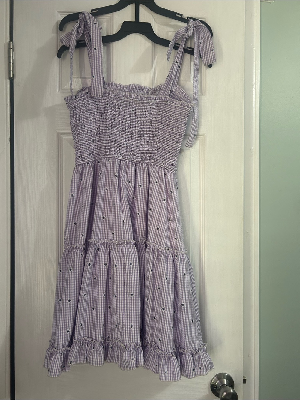 Girls' Lavender Gingham Tie-Shoulder Sundress